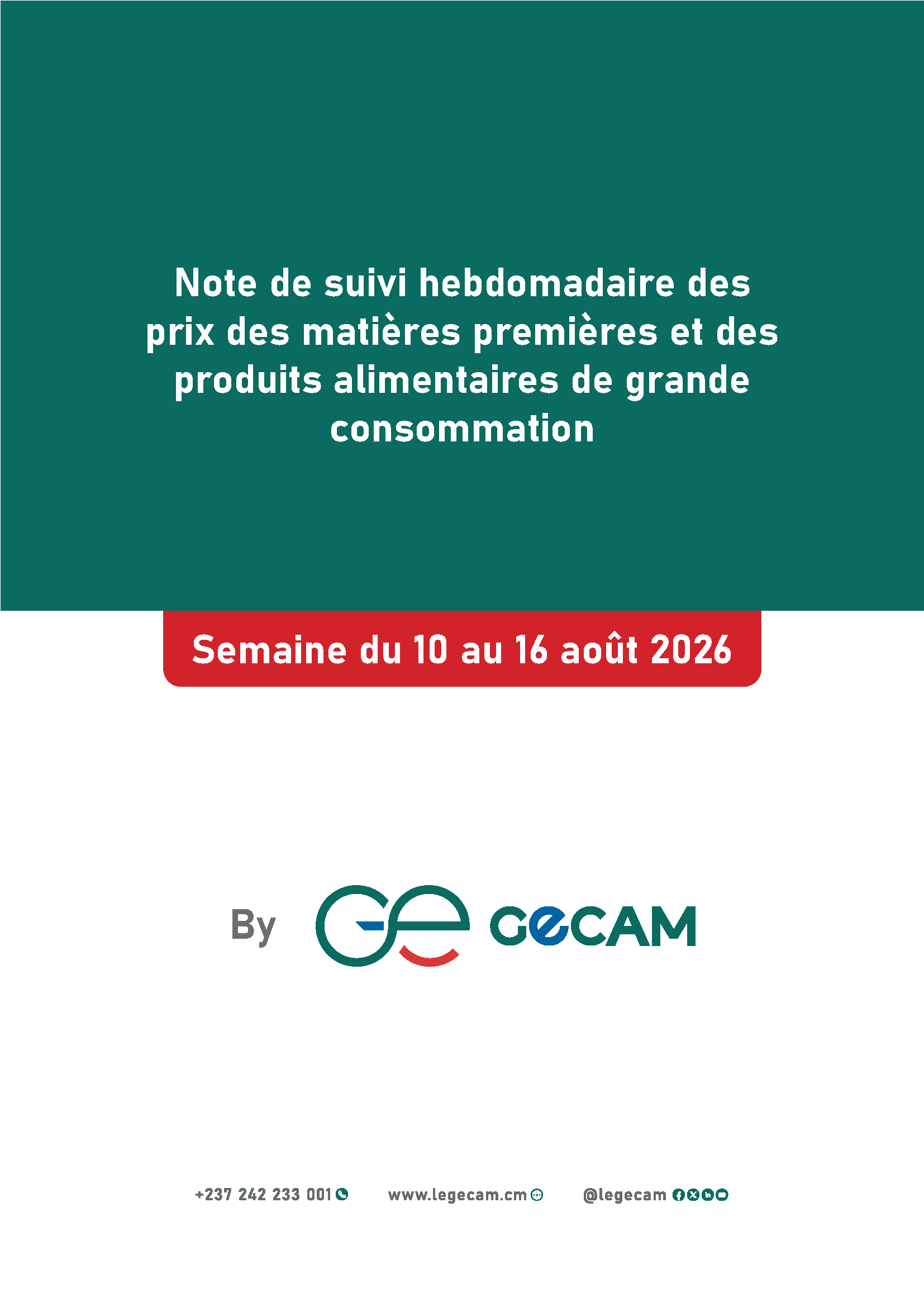 Note de suivi hebdomadaire des prix de MP 10 au 16 Août 2026